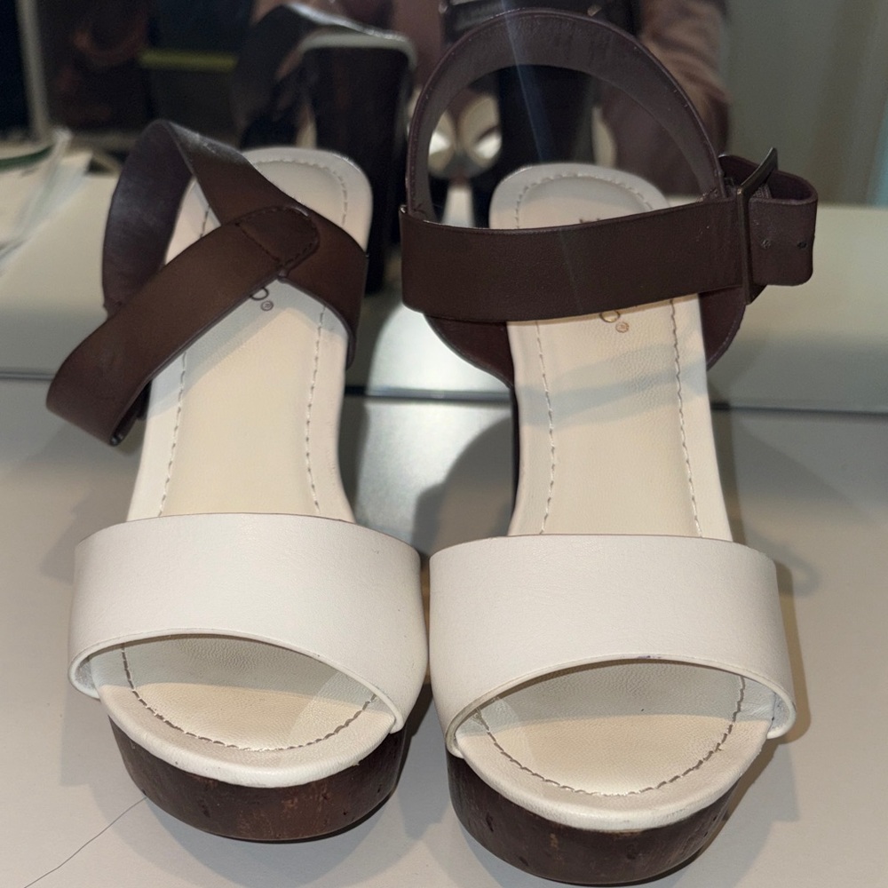 BAMBOO White and Brown Platform Wedge Sandals